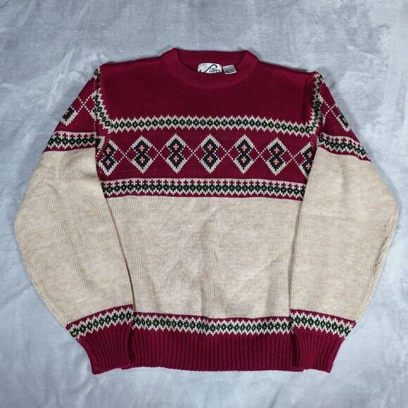 Vintage Steep Lopes Pattern Knit Sweater Mens L Virgin Acrylic Grandpa Style 90s - Picture 1 of 7